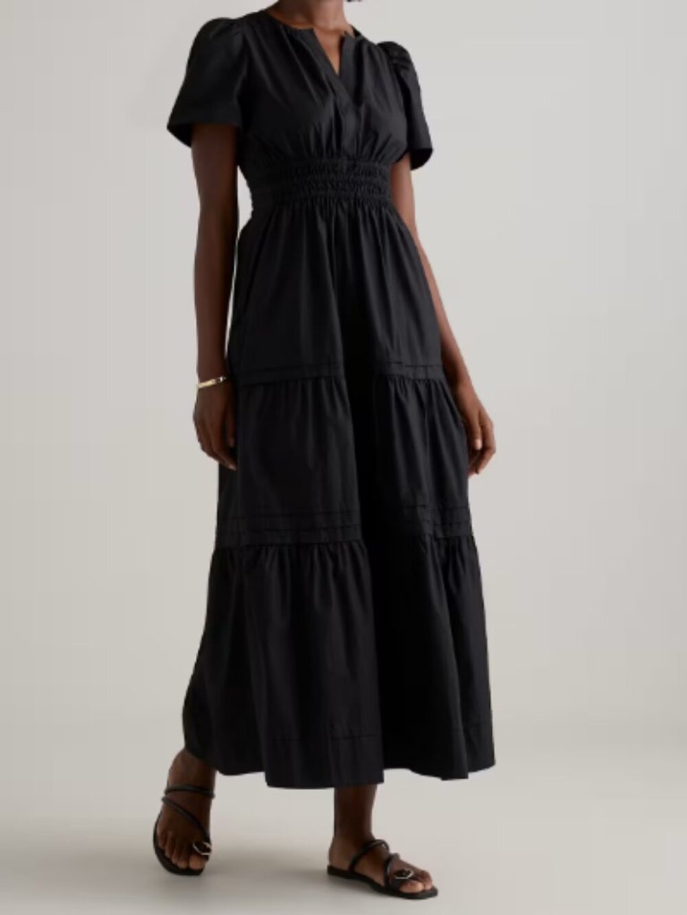 Quince 100% Organic Cotton Poplin Tiered Maxi Dress Black L NWT
